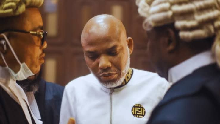 JUST IN: Nnamdi Kanu foams with anger inside court, claiming that what we have in the Nigerian justice system is not a court of law but a shrine of injustice.